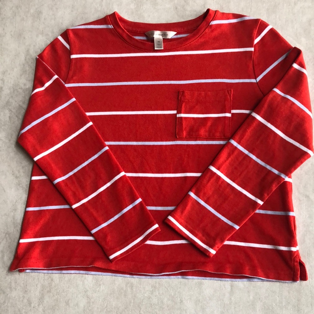 Banana Republic Womens Red White Striped Cotton Crop Top Long Sleeves Size XS